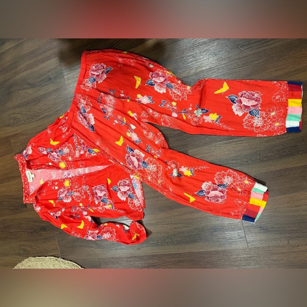 Cleobella Red Floral Pajama NWOT L butterfly boho rare printed set $148 casual - Picture 4 of 7